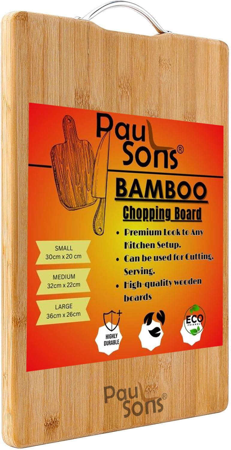 PAUL SONS eco-Friendly Bamboo Cutting Board, Durable Stainless Steel Handle for Convenient Hanging, It's Perfect for Everyday Kitchen (STEELHAND-CHOPPING-30x20) - Image 4