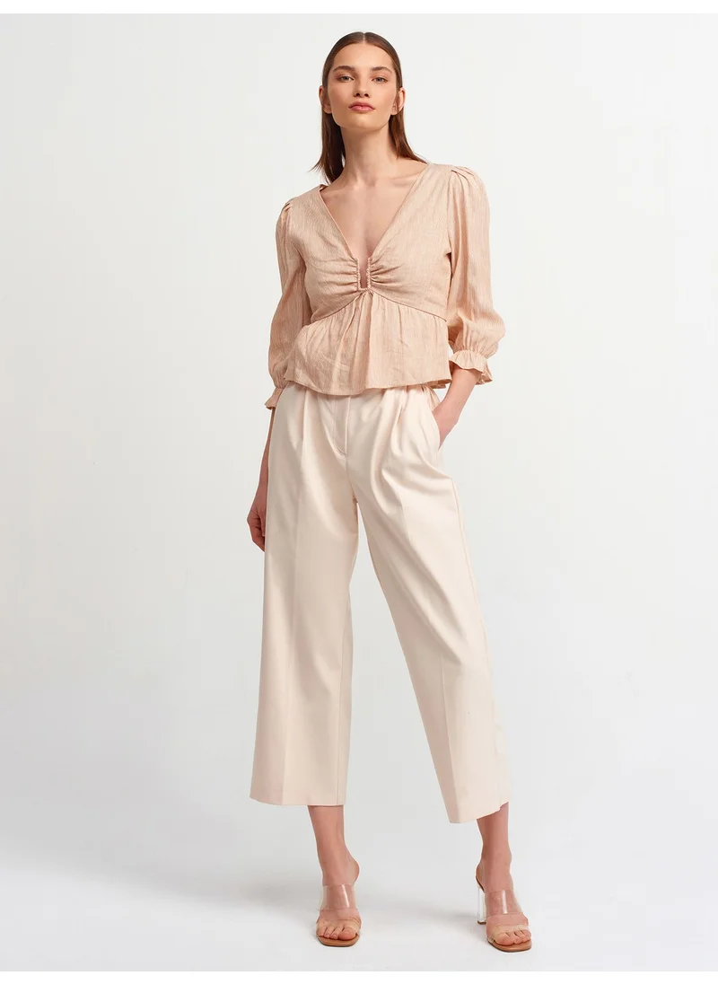 Dilvin 5832 Striped Flowy Blouse-Copper