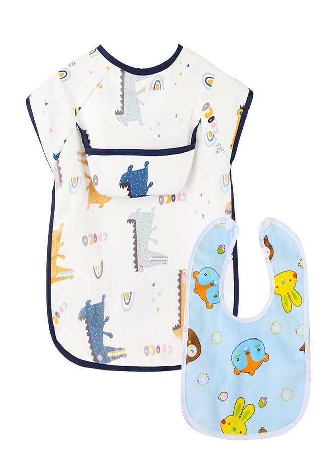 BendJoy® Alligator Pattern Short Sleeve Baby Bib & Random Pattern Small Bibs - Waterproof, Easy Clean Alligator Design | Adjustable Fit | Soft Cotton | for 0-2 Years | Leak-Proof | Unisex - Image 1