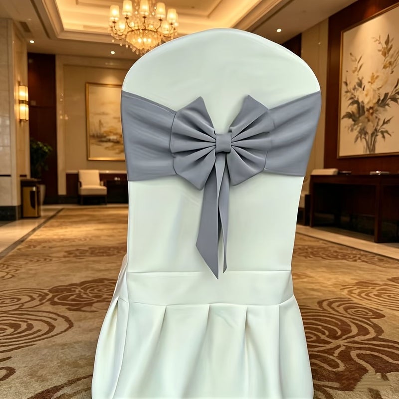 Passion Flower Gray Elastic Chair Back Bow Tie For Wedding Banquet Decoration - Image 4