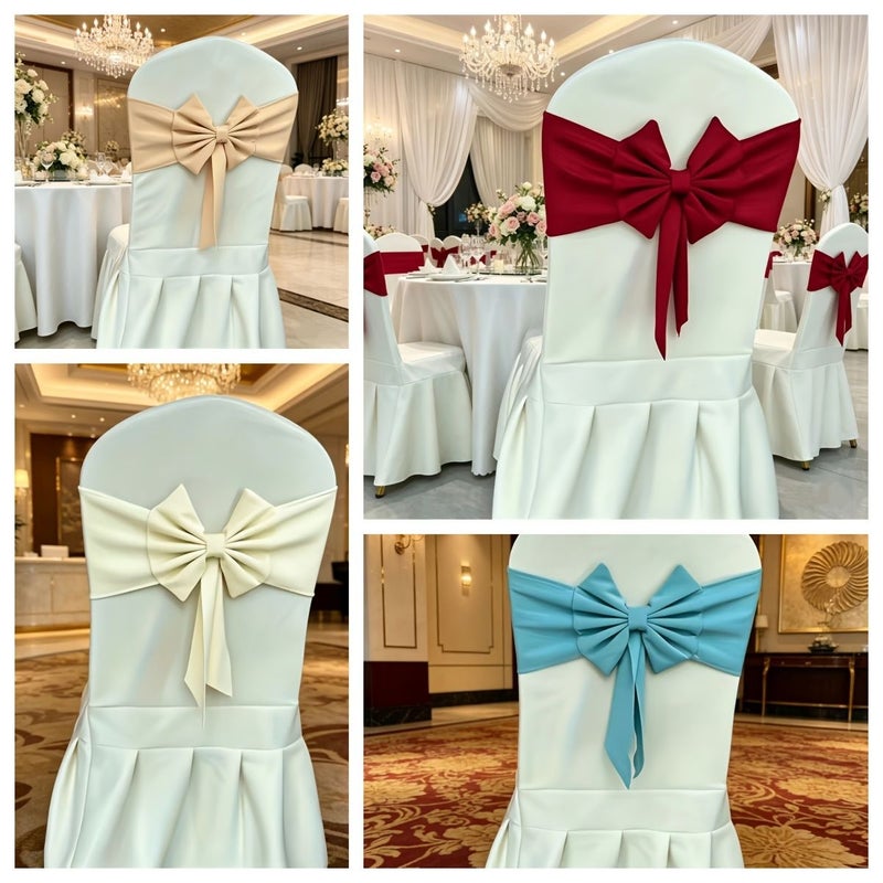 Passion Flower Gray Elastic Chair Back Bow Tie For Wedding Banquet Decoration - Image 1