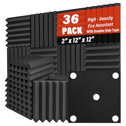 Saiqiang 36 Pack Acoustic Foam Panels 2" x 12" x 12" Sound Proof Foam Panles Saiqiang Soundproofing Noise Absorbing Wedge Black Panels for Wall Studio Foams with Double-Side Adhesive - Image 1