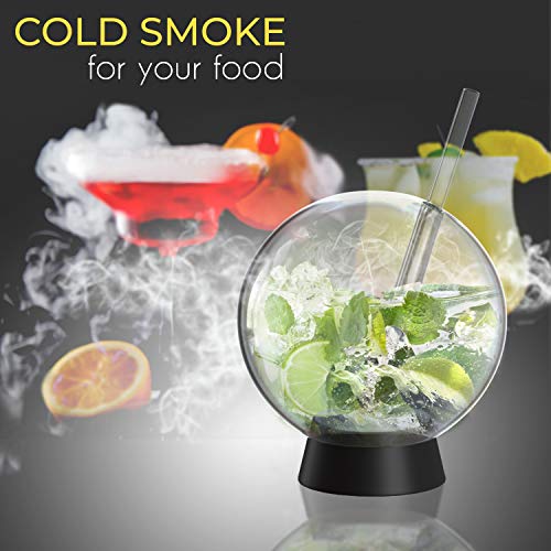 homia Cocktail Smoker Accessory - Smoke Infuser Cocktail Ball - 2 pcs, Cocktail Ball Glass with Glass Straw for Drink Smoker, 12 Oz (350 ml), Black - Image 2