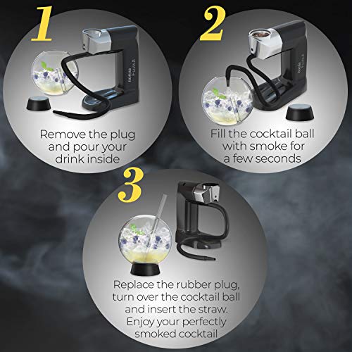 homia Cocktail Smoker Accessory - Smoke Infuser Cocktail Ball - 2 pcs, Cocktail Ball Glass with Glass Straw for Drink Smoker, 12 Oz (350 ml), Black - Image 5