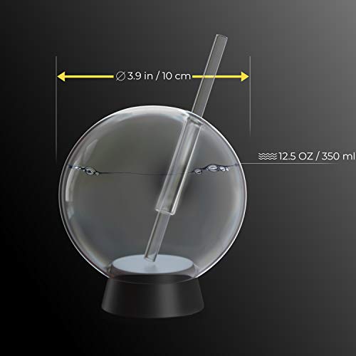 homia Cocktail Smoker Accessory - Smoke Infuser Cocktail Ball - 2 pcs, Cocktail Ball Glass with Glass Straw for Drink Smoker, 12 Oz (350 ml), Black - Image 3