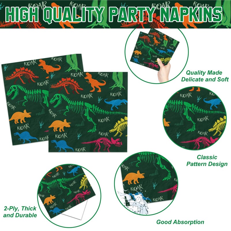 LINHAXM 166 PCS Dinosaur Birthday Decorations, Dinosaur Party Supplies Includes Plates, Cups, Napkins, Cutlery, Banner, Tablecloth, Balloons for Boy Dino Party Decorations, Serves 20 - Image 4