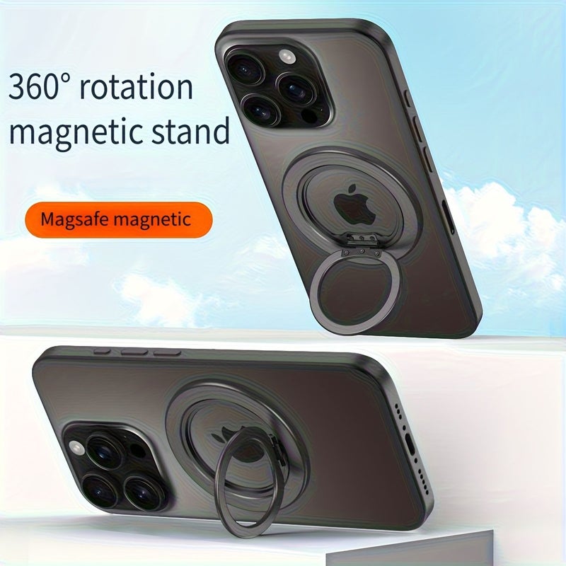 Black Magnetic 360 Rotating Folding Metal Phone Holder with Stand Compatible iPhone Samsung - Image 1