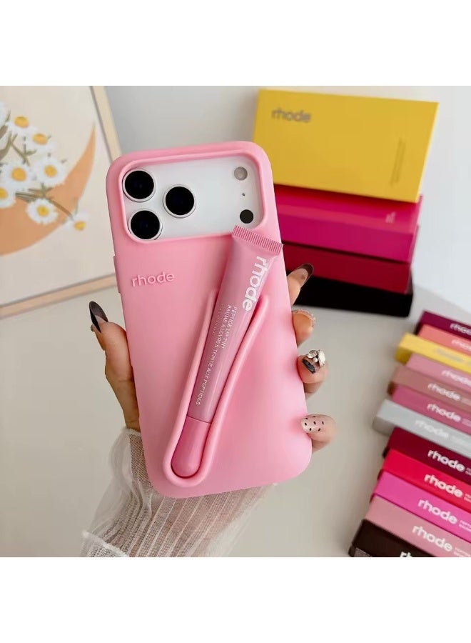 rhode Glossy Lip Phone Case with Lipstick Color for iPhone, Liquid Silicone Camera Protection Cover, Glossy Lipstick Case for iPhone 17 Pro (Ribbon)
