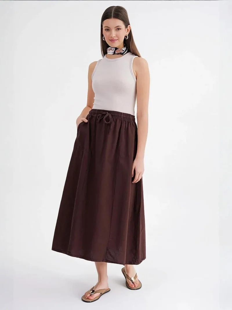 MixRay Mixray High-Waisted Poplin Skirt with Drawstring Detail