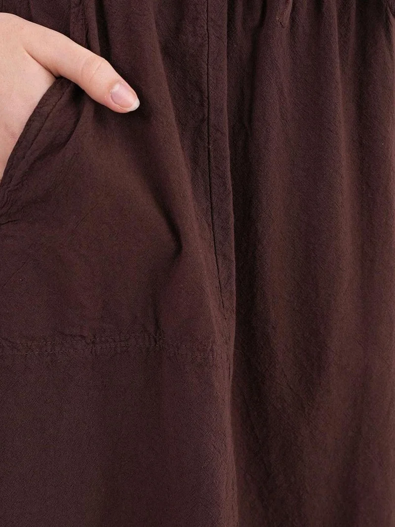 Mixray Coffee Brown Mixray High-Waisted Poplin Skirt with Drawstring Detail for Women | Best Price UAE