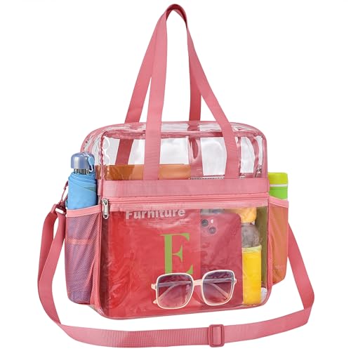 Paxiland Clear Bag for Stadium Events 12x6x12 Large Clear Tote Lunch Bag Stadium Approved with Reinforced Shoulder Straps for Concert Outfits and Festival Transparent Handbag for Men Pink - Image 1