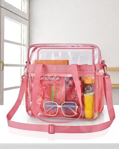 Paxiland Clear Bag for Stadium Events 12x6x12 Large Clear Tote Lunch Bag Stadium Approved with Reinforced Shoulder Straps for Concert Outfits and Festival Transparent Handbag for Men Pink - Image 3