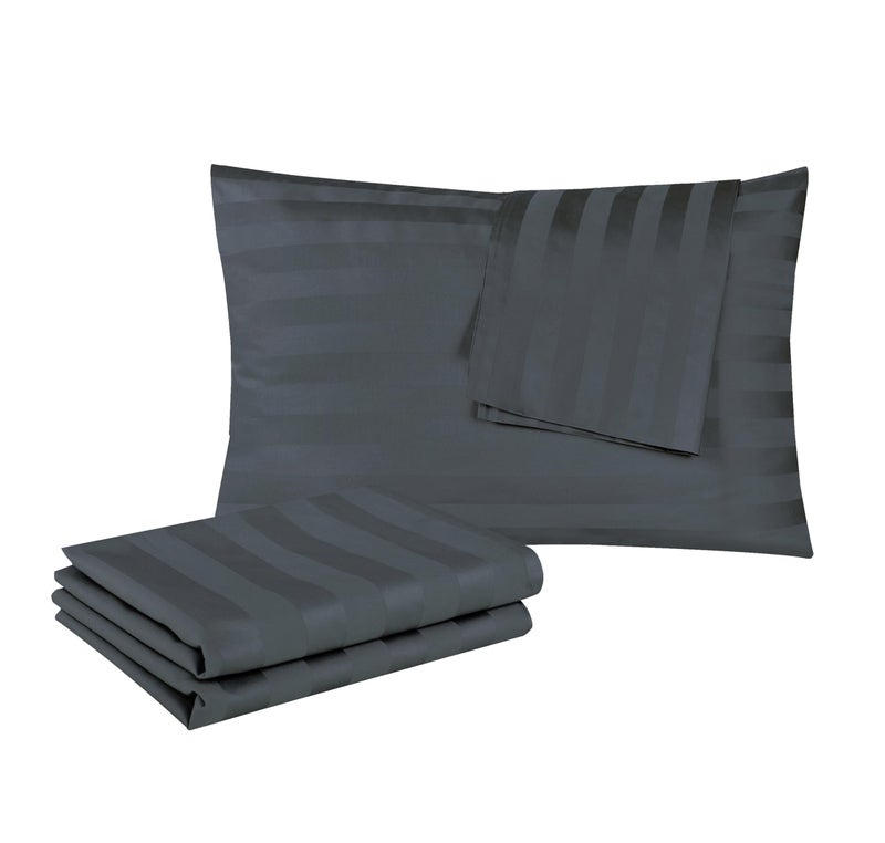 Shunjie.Home 100% Egyptian Cotton Standard Pillow Protectors Set of 2  400 Thread Count Sateen Weave Cooling Pillowcase  Easy Care Zippered Style Pillow Covers (Stripe-Dark Grey  Standard)  - Image 1
