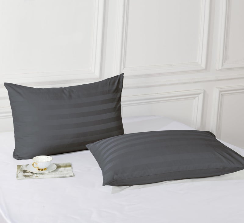 Shunjie.Home 100% Egyptian Cotton Standard Pillow Protectors Set of 2  400 Thread Count Sateen Weave Cooling Pillowcase  Easy Care Zippered Style Pillow Covers (Stripe-Dark Grey  Standard)  - Image 5