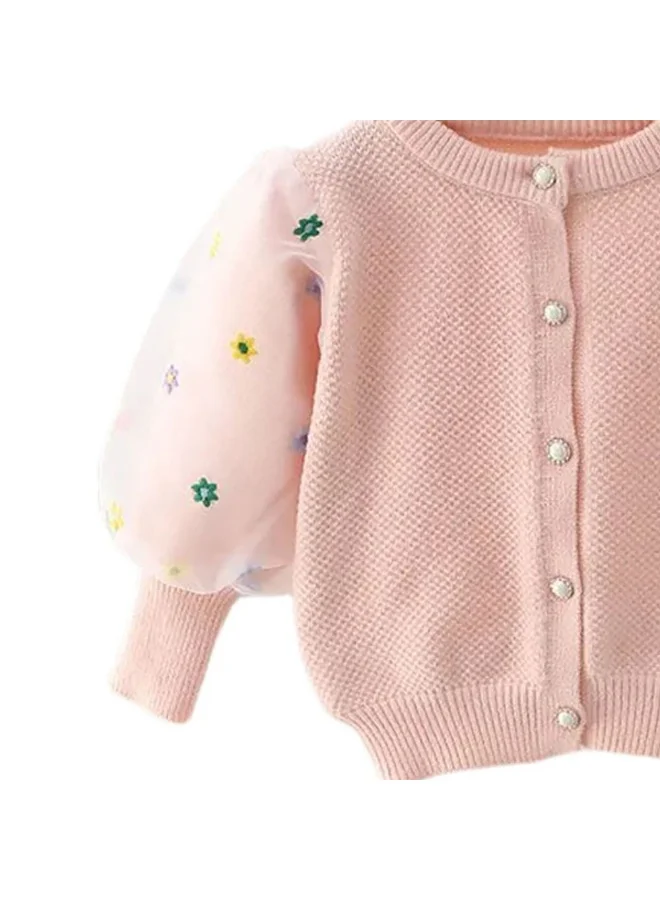ليتل سربرايز بوكس Pink Floral Puff Style Stylish Warmer Cardigan & Christmas Sweater for toddlers & Kids