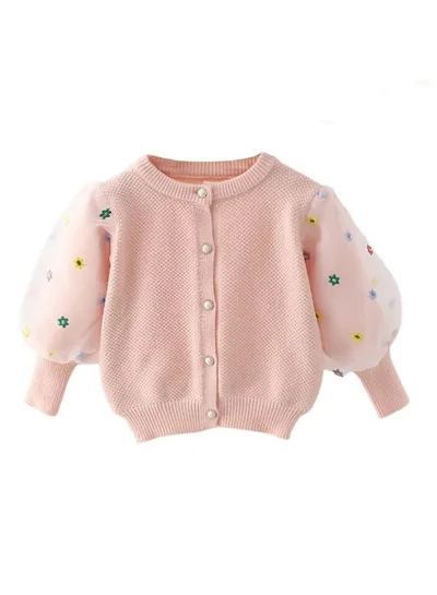 ليتل سربرايز بوكس Pink Floral Puff Style Stylish Warmer Cardigan & Christmas Sweater for toddlers & Kids