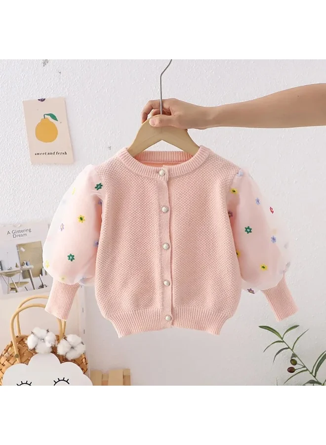ليتل سربرايز بوكس Pink Floral Puff Style Stylish Warmer Cardigan & Christmas Sweater for toddlers & Kids