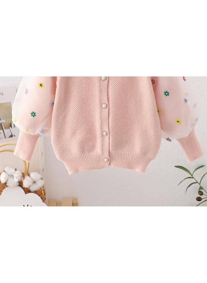 ليتل سربرايز بوكس Pink Floral Puff Style Stylish Warmer Cardigan & Christmas Sweater for toddlers & Kids