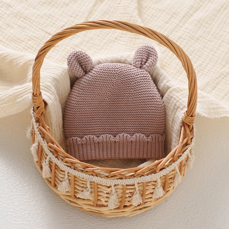 LAWKUL Baby Beanie Hat Winter 100% Cotton with Cute Bear Ear Cap Soft Warm for Infant Toddler Boy Girl 0-6 Months Pink - Image 5