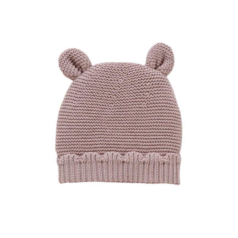 LAWKUL Baby Beanie Hat Winter 100% Cotton with Cute Bear Ear Cap Soft Warm for Infant Toddler Boy Girl 0-6 Months Pink - Image 1