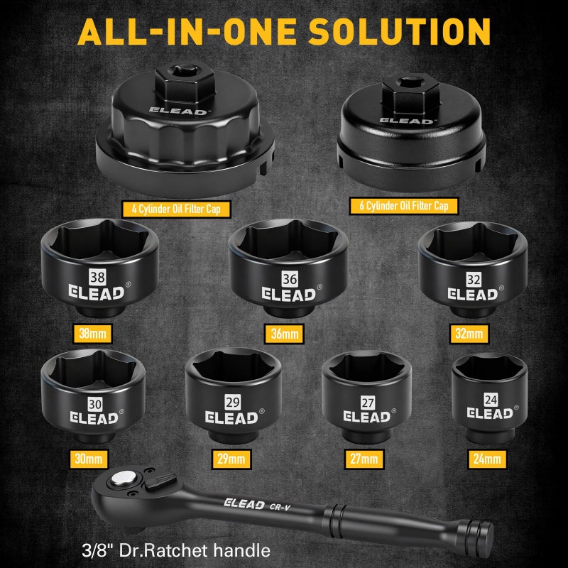 ELEAD 10-Piece Oil Filter Socket Wrench Set, 3/8" Drive Metric Cap Oil Filter Removal Tool, Low Profile Filters Socket Set with Ratchet Wrench Handle, Oil-change Kit Compatible with Toyota BMW Honda - Image 3