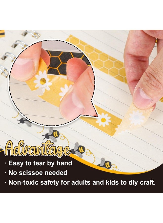 وولاين 12 لفة من شريط واشي الذهبي على شكل نحلة عسل النحل، شريط لاصق مزخرف بعرض 15 مم، مطبوع عليه نحلة عسل النحل، لتغليف الهدايا والحرف الفنية اليدوية، بطول 9.8 قدم - Image 3