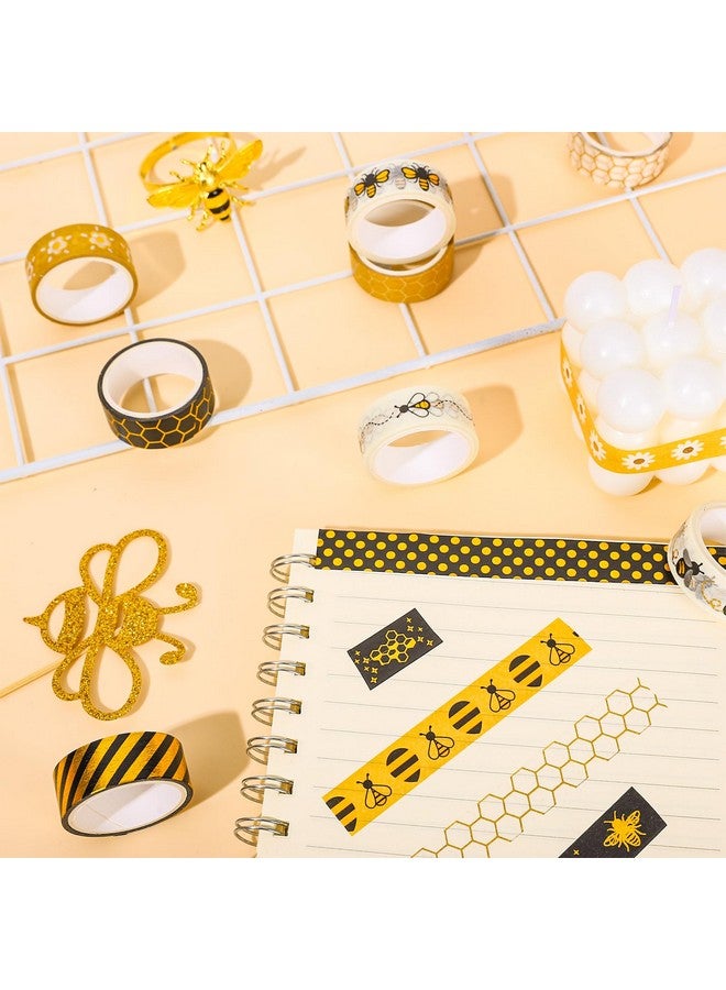 وولاين 12 لفة من شريط واشي الذهبي على شكل نحلة عسل النحل، شريط لاصق مزخرف بعرض 15 مم، مطبوع عليه نحلة عسل النحل، لتغليف الهدايا والحرف الفنية اليدوية، بطول 9.8 قدم - Image 5