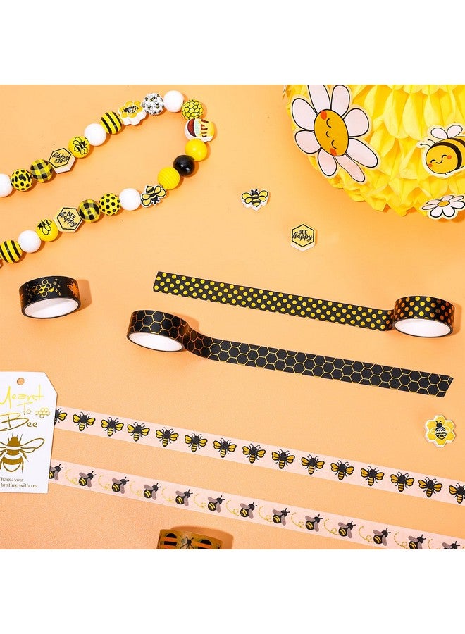 وولاين 12 لفة من شريط واشي الذهبي على شكل نحلة عسل النحل، شريط لاصق مزخرف بعرض 15 مم، مطبوع عليه نحلة عسل النحل، لتغليف الهدايا والحرف الفنية اليدوية، بطول 9.8 قدم - Image 4