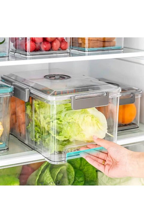 Acrylic Storage Box for Fruits and Vegetables - Transparent with Airtight Lid and Pressure Seal Clips