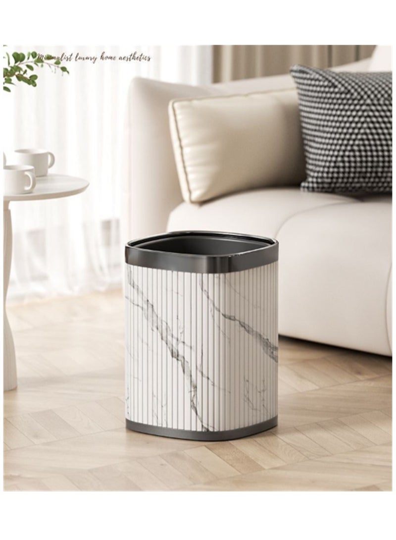 علبة القمامة المنزلية ، سلة النفايات البلاستيكية 12 لتر مع غطاء الجلد والدائرة المعدنية ، سلة القمامة المربعة للمطبخ سلة الحمام بدون غطاء ، لمطبخ المكتب المنزلي والنزل (بالكامل الأبيض الذهبي) - Image 2