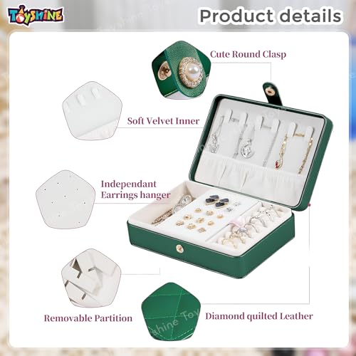 Spanker Portable Jewellery organizer box with Dividers Container & Removable Earings Tray For Ring Earring Necklace Chains | Travel Friendly Jewellery Case Idel Gift Set For Woman Girls - Green - Image 3