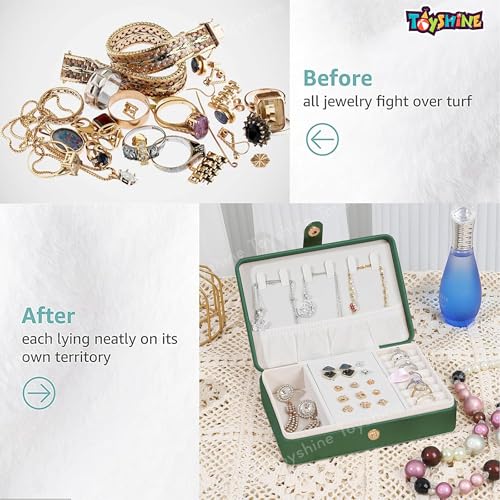 Spanker Portable Jewellery organizer box with Dividers Container & Removable Earings Tray For Ring Earring Necklace Chains | Travel Friendly Jewellery Case Idel Gift Set For Woman Girls - Green - Image 4