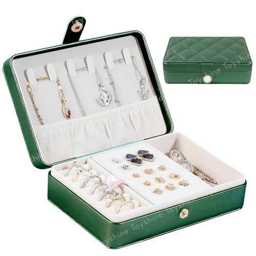 Spanker Portable Jewellery organizer box with Dividers Container & Removable Earings Tray For Ring Earring Necklace Chains | Travel Friendly Jewellery Case Idel Gift Set For Woman Girls - Green - Image 1
