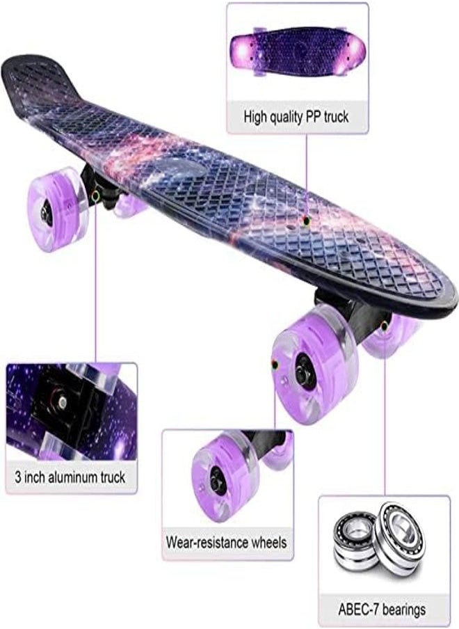 Skateboard 22 Inch Mini Cruiser Skateboard Complete Skateboard with LED PU Wheel Plastic Retro Board Classic Skateboard Light Up Starry Sky Skateboard for Kids Beginner Girls Boys Adult Teens - pzsku/Z6D7939B918B0E2AADF93Z/45/_/1722878499/ad600bf2-d49c-44aa-ae16-875ac2b6b679