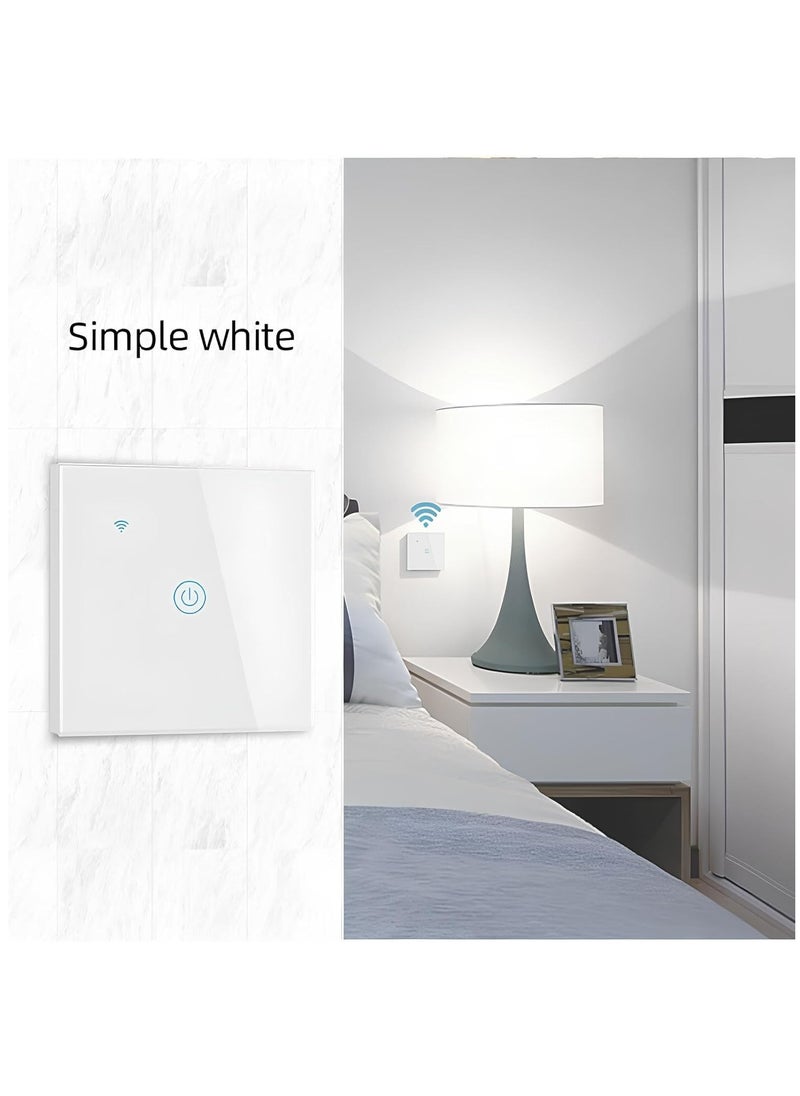 Generic - WiFi Smart Wall Light Switch, No Neutral Wire Required, No Hub Required, Compatible with Google Home & Alexa, Touch & App Remote Control, Timing Function & Voice Control  (Gang 1, White) - Image 1