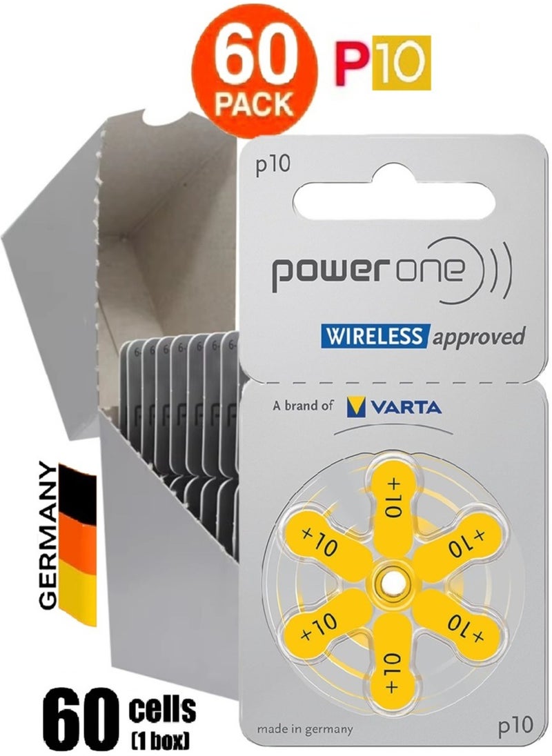Power One PowerOne 1.45V Original German High Level Hearing Aid Batteries P10 Pack Of 60 Pieces  - Image 1