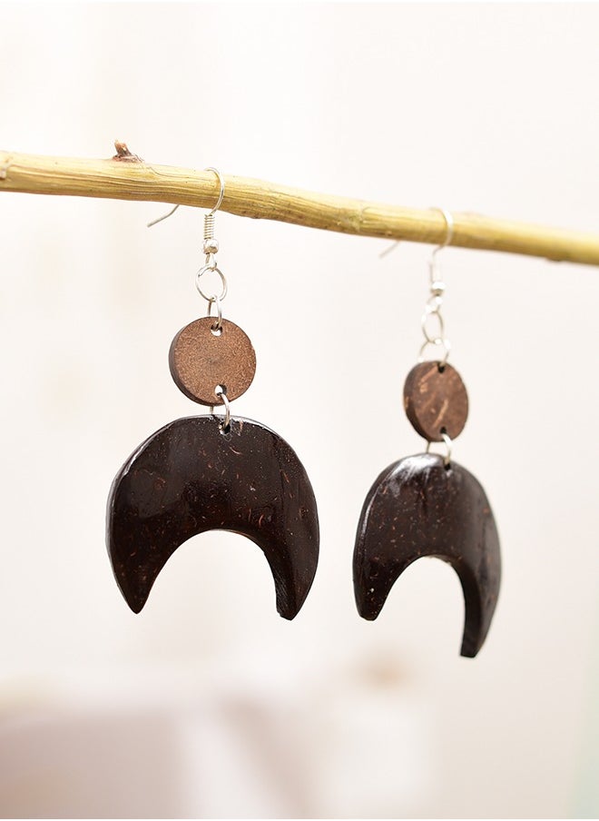 N & H Eco-friendly Handmade Jewellery Coconut Wooden Earrings Lightweight Hoopwire Earrings Bohemian Pendant Dangle Earrings Set  - Image 3