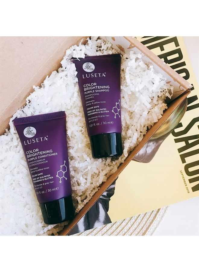 Luseta Color Brightening Purple Shampoo and Conditioner Travel Kit for Blonde and Gray Hair -Infused with Cocos Nucifera Oil to Help Nourish, Moisturize and Condition Hair, 2x1.01oz