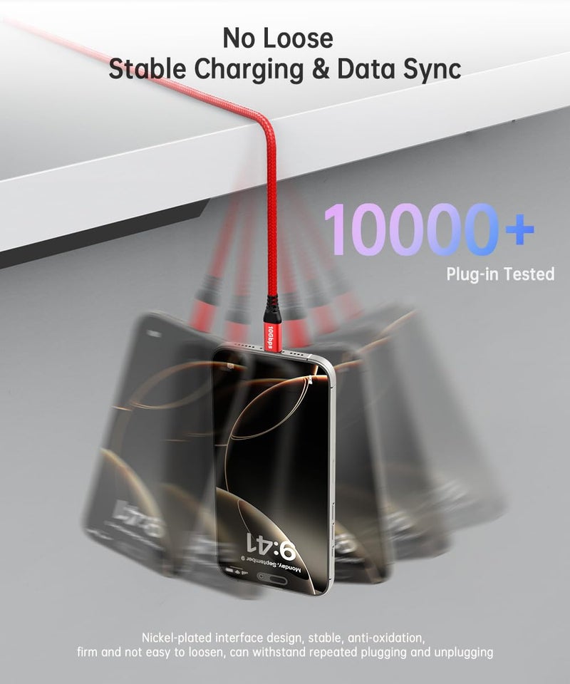 LDLrui USB-C Data Cable 10Gbps [6ft, Red], Android Auto USB 3.2 Gen 2 USB A to USB C Data Transfer Cord Type C 3.1A Fast Charging for Samsung Galaxy S24/S23/S22/S21, iPhone 16/15 Pro Max CarPlay, Pixel 9 - Image 4