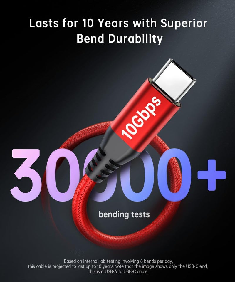 LDLrui USB-C Data Cable 10Gbps [6ft, Red], Android Auto USB 3.2 Gen 2 USB A to USB C Data Transfer Cord Type C 3.1A Fast Charging for Samsung Galaxy S24/S23/S22/S21, iPhone 16/15 Pro Max CarPlay, Pixel 9 - Image 5
