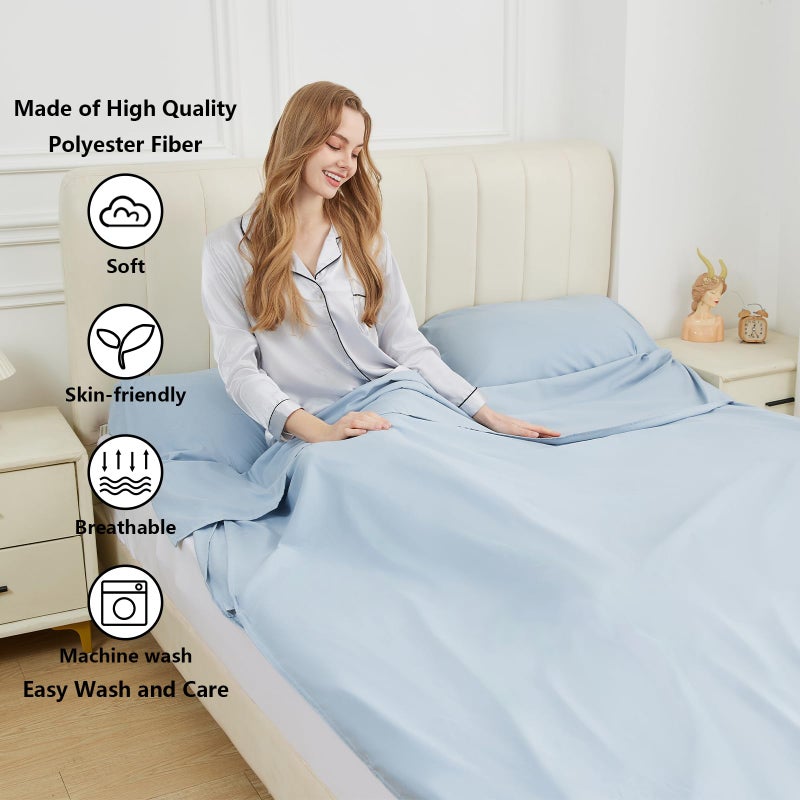 RHINSBENF Sleeping Bag Liner Camping Adult Sleep Sack Lightweight Travel Sheet for Hotel Bed Compact Ultralight Essential Cleaning Supplies Kit Travel Bedding Set for Backpacking (Blue & Double) - Image 3