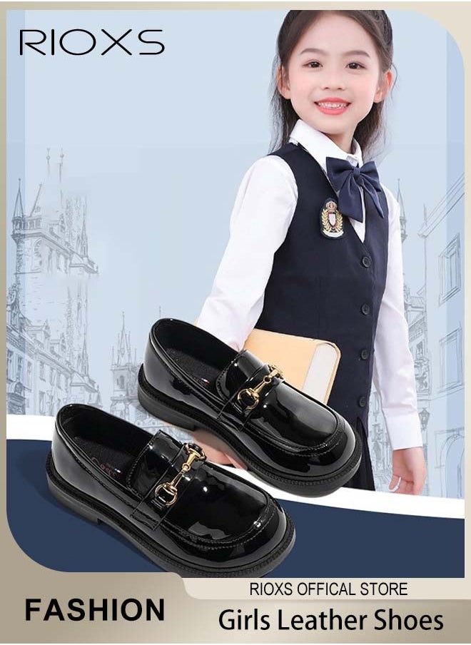 RIOXS - Girls Princess Leather Shoes Fashion Mary Jane Dance Flats School Uniform Shoes - Image 1
