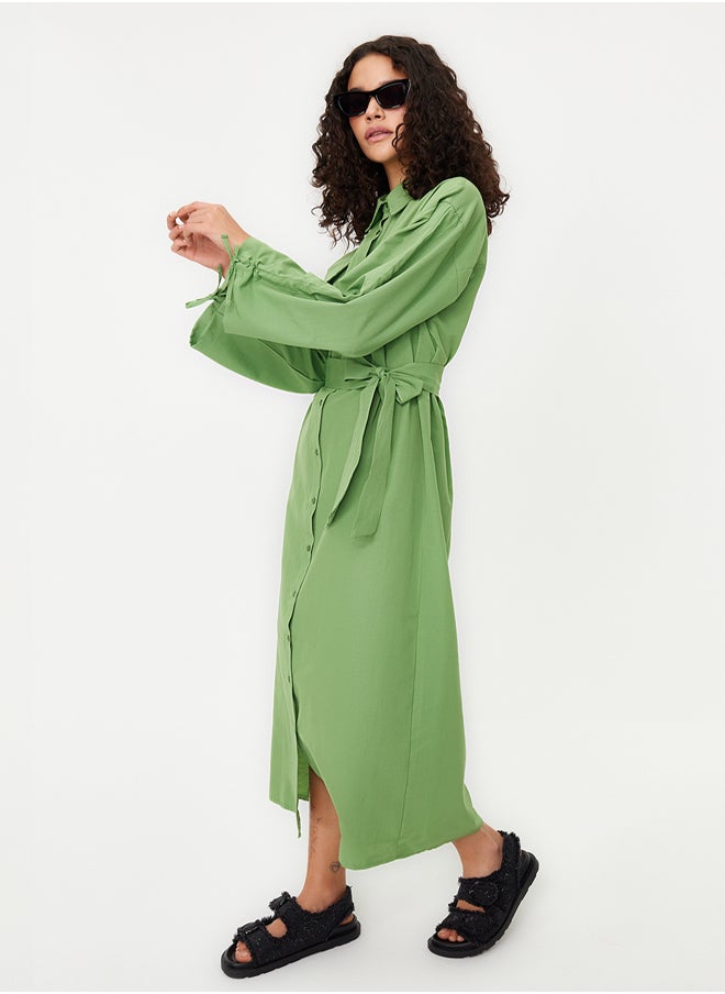 trendyol - Khaki Belted Adjustable Detailed Detailed Cotton Woven Shirt Dress TCTSS23EB00365 - Image 1