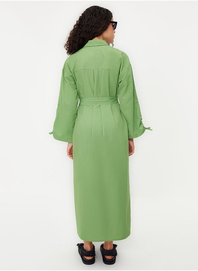 trendyol - Khaki Belted Adjustable Detailed Detailed Cotton Woven Shirt Dress TCTSS23EB00365 - Image 1