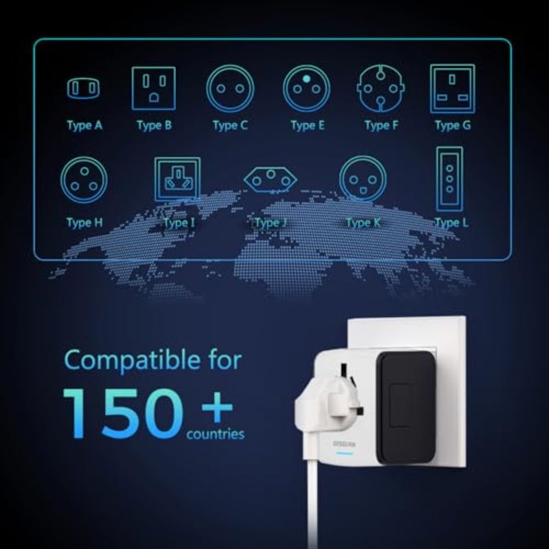 محول السفر، محول الطاقة الدولي العالمي مع منفذ 3USB وشاحن حائط دولي من النوع C، قابس طاقة تيار متردد عالمي للسفر متعدد الدول في المملكة المتحدة والاتحاد الأوروبي والاتحاد الأفريقي في أكثر من 200 دولة باللون الأبيض - Image 4