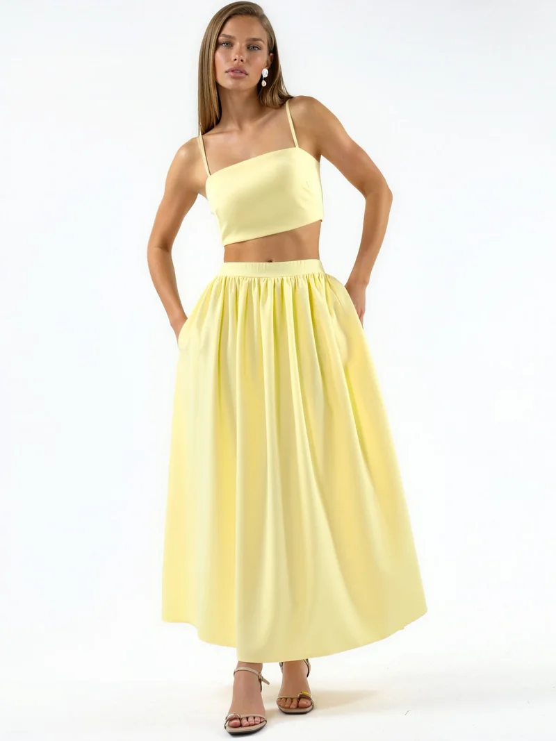 هيكاب Pocket Detailed Long Skirt and Crop Top Two-Piece Set
