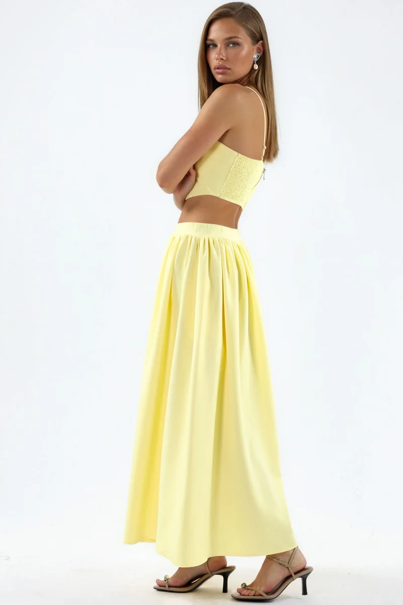 Hiccup Pocket Detailed Long Skirt and Crop Top Two-Piece Set