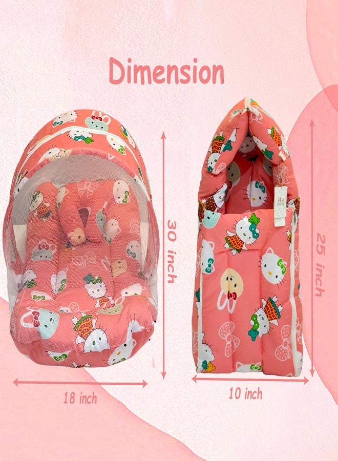 Infantbond Born Baby Combo of Bed with Net & Carry Bag(0-6 Months) (Peach Teddy) - Image 3
