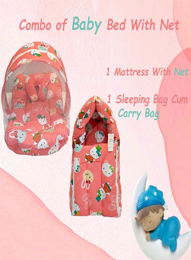 Infantbond Born Baby Combo of Bed with Net & Carry Bag(0-6 Months) (Peach Teddy) - Image 2