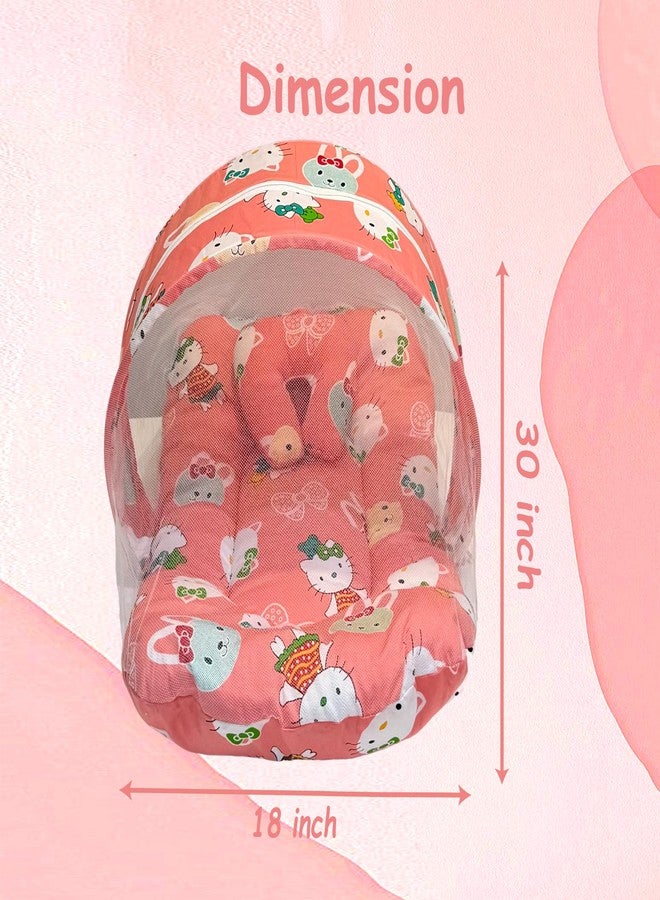 Infantbond Born Baby Combo of Bed with Net & Carry Bag(0-6 Months) (Peach Teddy) - Image 4